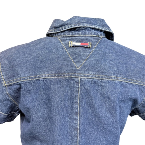 Vtg 90s Tommy Jeans Denim Mini Shirt Dress Womens L Western Rodeo Cowgirl Prep - Picture 9 of 16